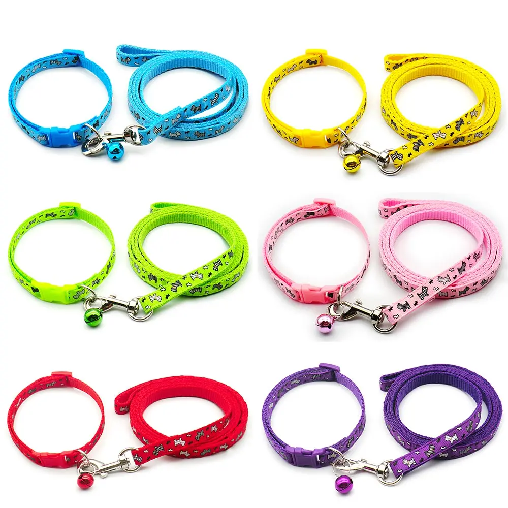 24Sets Cute Cartoon Adjustable Dog Collars Soft Walking Leash Set Puppy Cat Pull Strap Pet Products Pet ID Tag Accessories