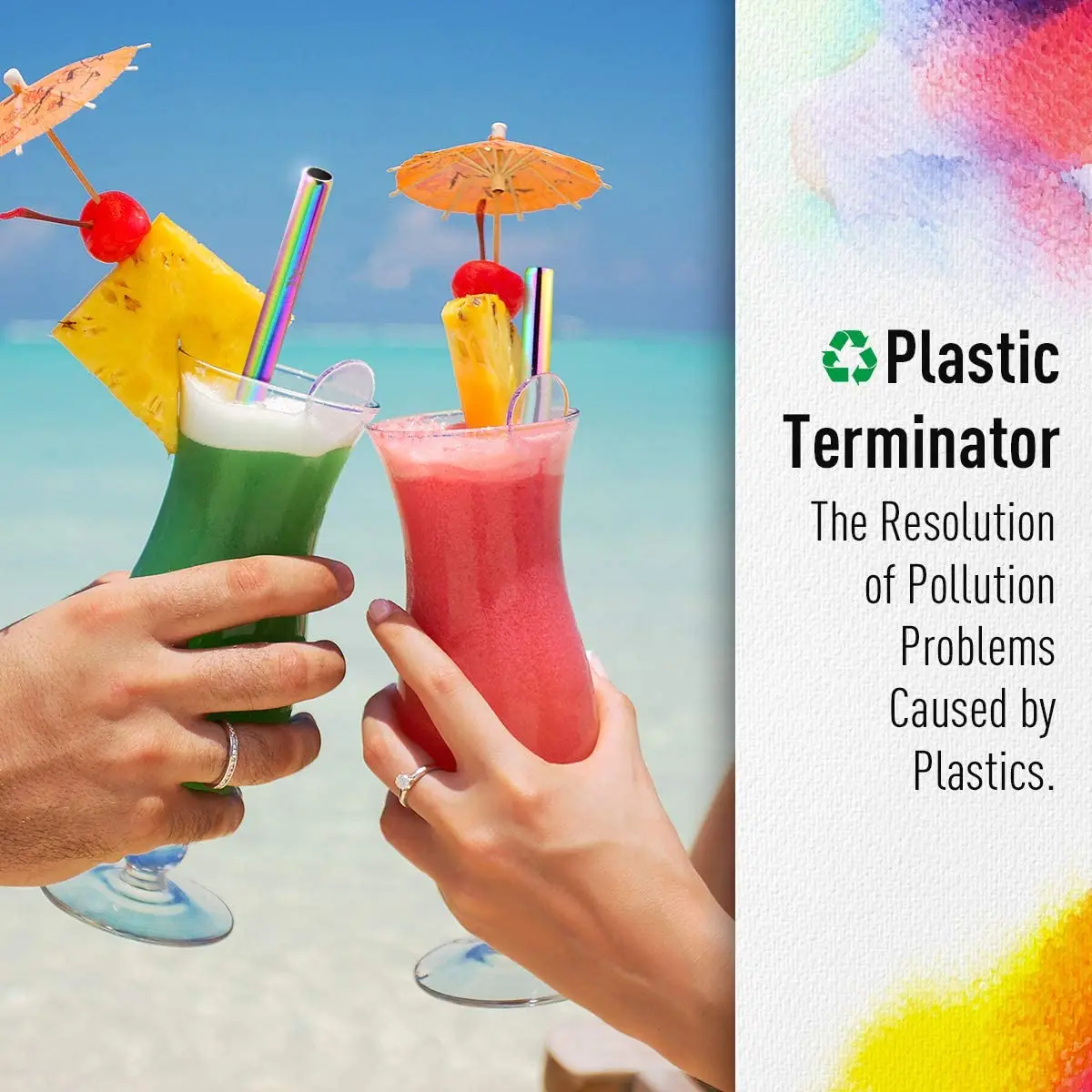 8.5" Diameter Metal Smoothie Straws Reusable Eco-friendly Stainless Steel Straw for Boba Bubble Milkshakes Drinking Accessory