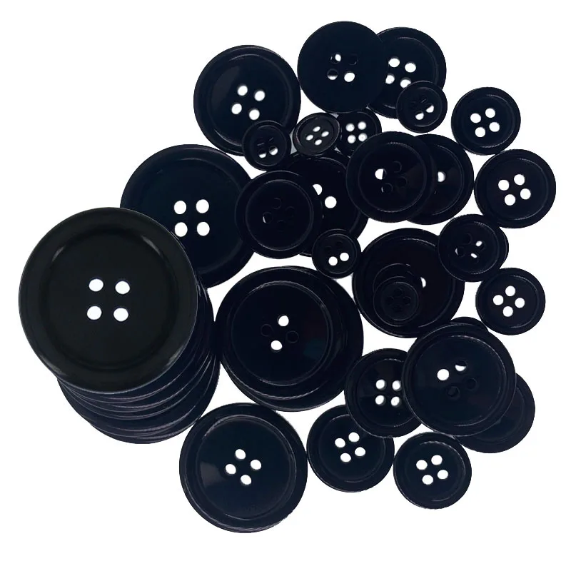 11mm-38mm 4-Hole Black Resin buttons for clothing Accessory Round button Sewing Craft Garment Scrapbooking