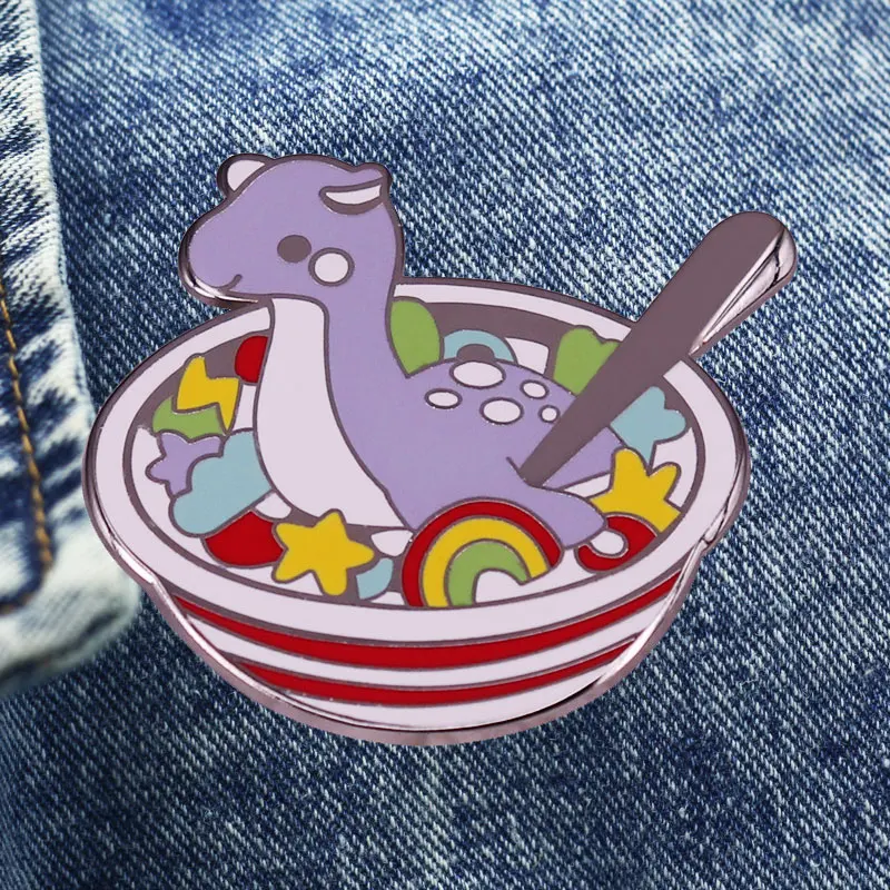 Cartoon Loch Ness Monster Mixed With Cereal Brooch Originality Lapel Badge Denim Jacket Backpack Pin Children Fashion Gifts