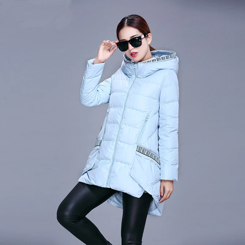 2020 Jacket Women Parka White Duck Down Thick Long Jackets European Style Hood Patchwork Winter Coat Plus Size 4XL HJ452