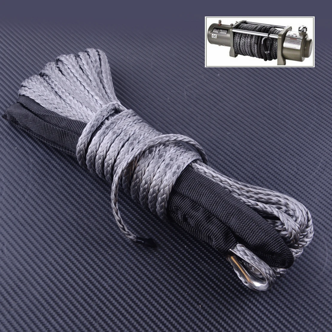 

DWCX 15m (50ft) ATV Truck Winch Rope Wire Line Haul Tow Cable Towing Ropes Synthetic Fiber with Sheath Hook 7700LBs