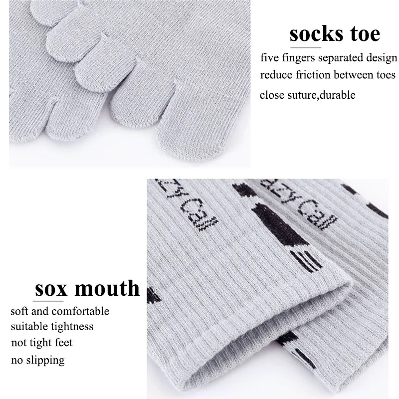 5 Pairs Men Sport Socks with Toes Mid-tube Thick Cotton Cycling Street Fashion Letter Pattern Athletic Compression 5 Finger Sock