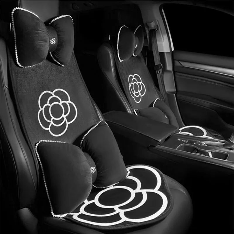 Plush Camellia Fashion Winter Autumn Car Interior Accessories Cute Car Seat Cushion Cover Ladies