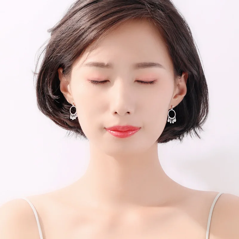 New Hot Fashion 925 Sterling Silver Crystal Round Earrings for Women Girls Gift Fashion Statement Jewelry