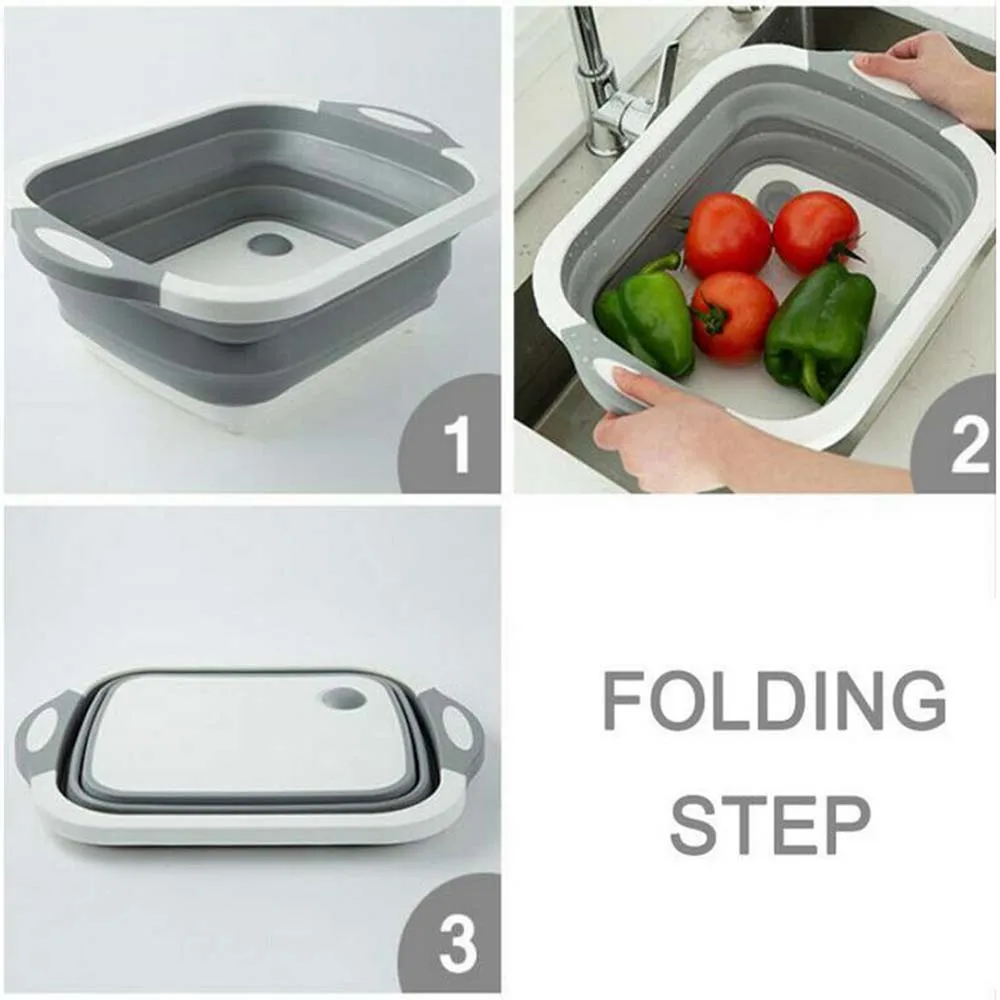 2 In 1 Chopping Block Foldable Cutting Board Kitchen Sink Cutting Board Plastic Cutting Board Kitchen Fruit Washing Basket