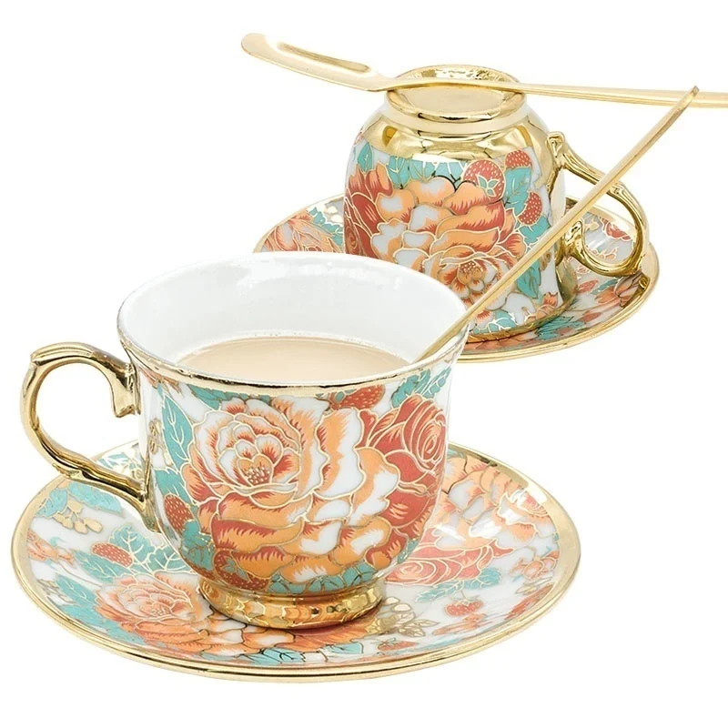 Bronzing Hand Painted Flower European Style Ceramic Cups Coffee Cup Set Fashion Home Kitchen Supplies Practical Coffeeware