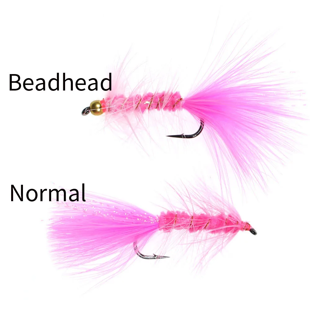 Vampfly 6pcs Beadhead & Without Beadhead Crystal Flash Woolly Bugger Streamer Fly Baits Pike Bass Trout  Fly Fishing Lure