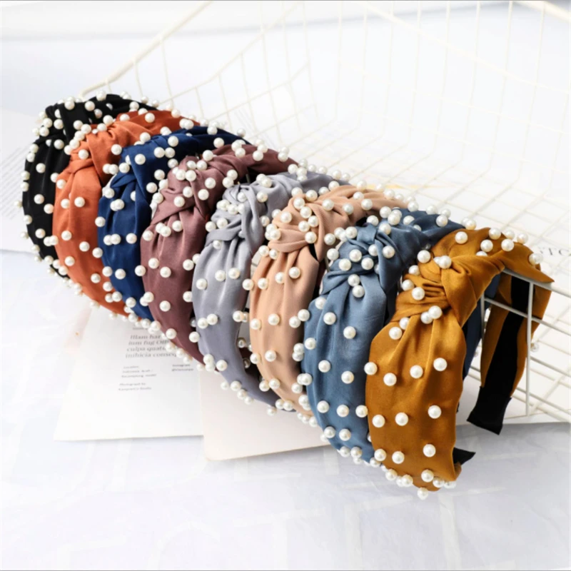 

New Korean ins net red style European and American nail pearl headband simple knotted headband headwear hair accessories