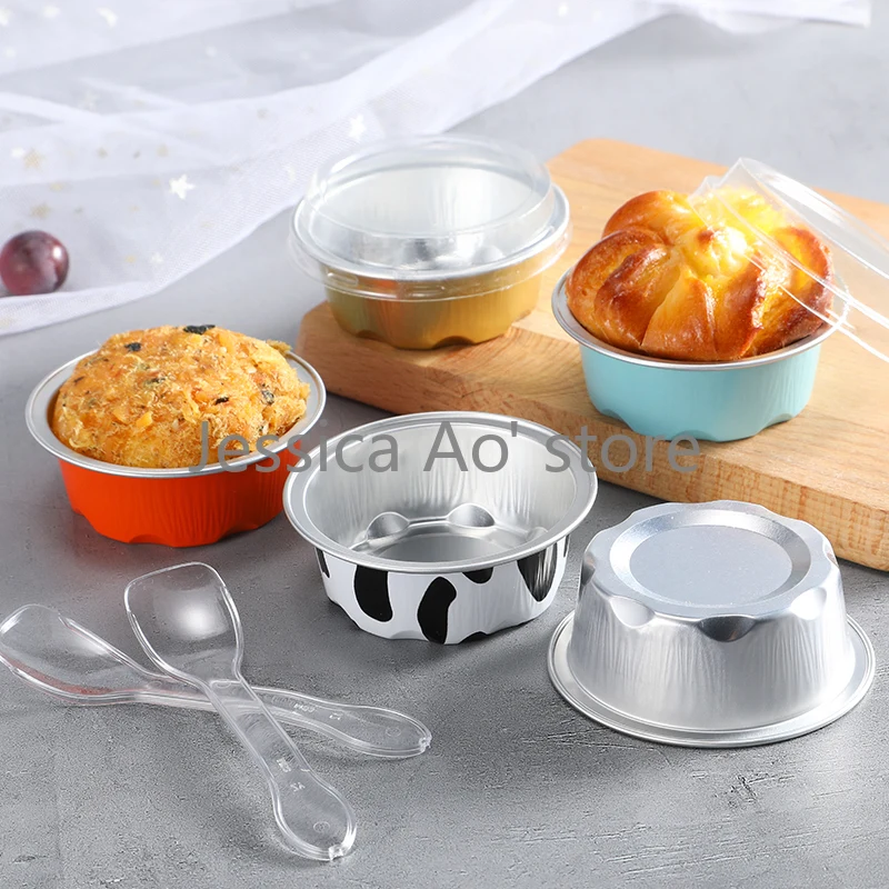 100pcs 7x5x2.5cm Aluminum Foil Cup Baking Mold Kitchen Bakeware Mould Cup Dessert Cake Mold Round Mousse Cup Chocolate Mold