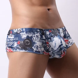 New Mens Underwear Men Low Waist Print Panties Sexy Breathableshorts Men U Pouch Bikini Shorts Cueca Gay Underpants