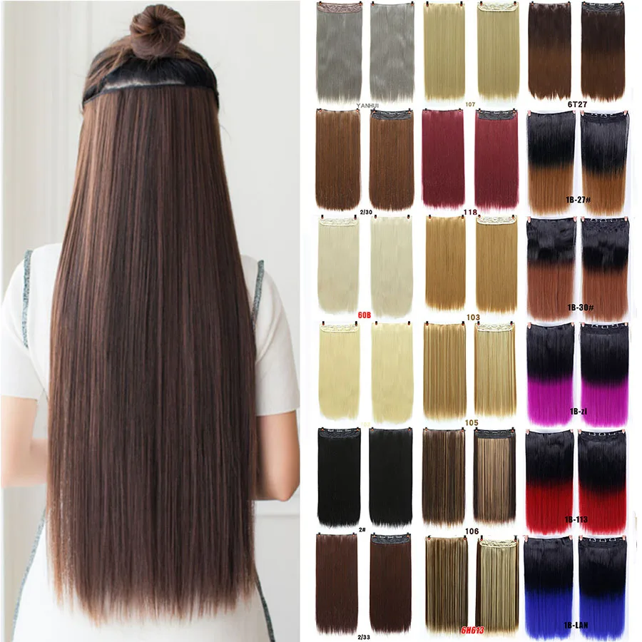 24 นิ้วผมยาวสังเคราะห์คลิปใน Hair EXTENSION ทนความร้อน Hairpiece ธรรมชาติผมหยักชิ้น MUMUPI