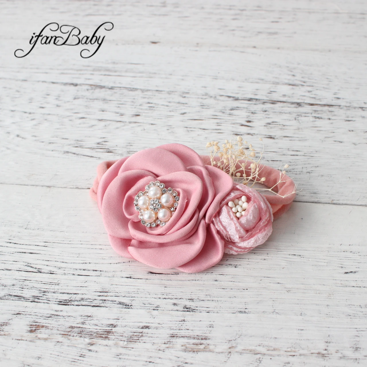 Boutique Hair Accessories Rhinestone Flower Headband Nylon Elastic Strench Headwear For Kids Girl