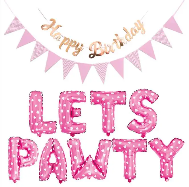 LETS PAWTY Foil Balloons Birthday Party Decoration Kids Alphabet Pet Dogs Cats Gift Pink/Blue Air Balloons Baby Shower Supplies