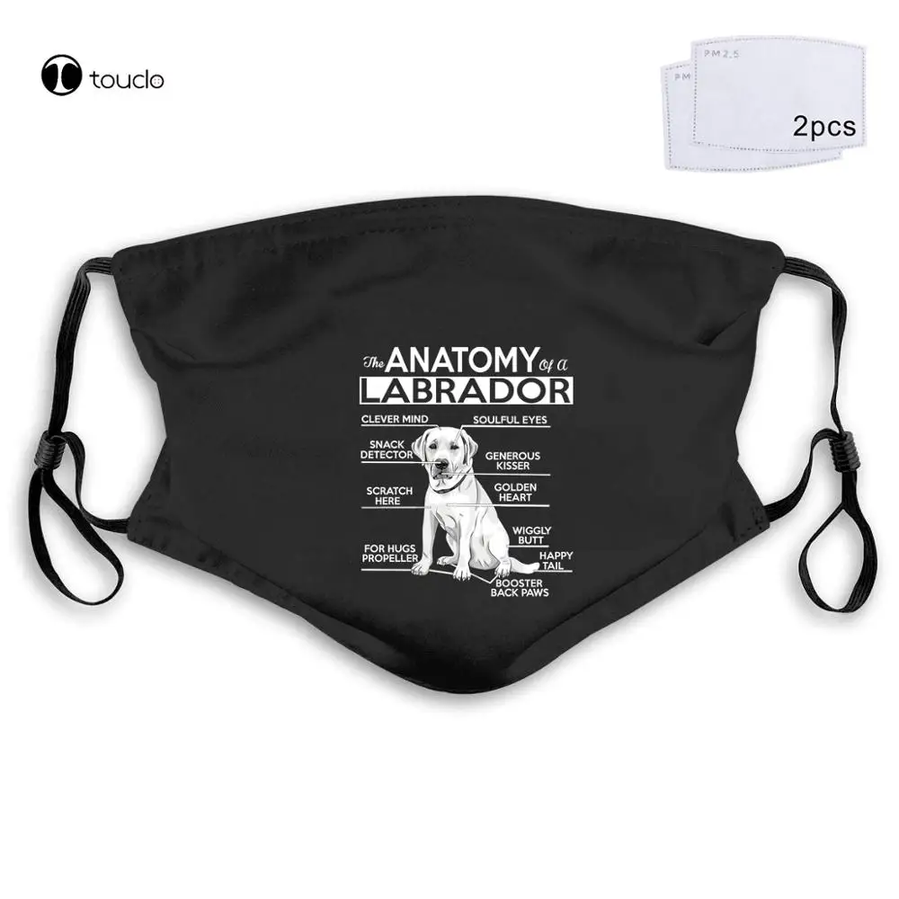 Labrador anatomia casual máscara facial filtro bolso pano reutilizável lavável