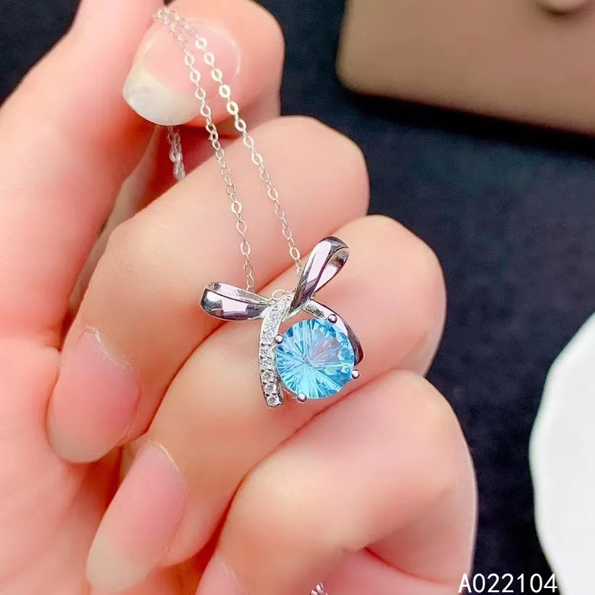 

KJJEAXCMY fine jewelry 925 sterling silver inlaid Natural Sky blue topaz Women's fashion elegant round gem pendant necklace supp