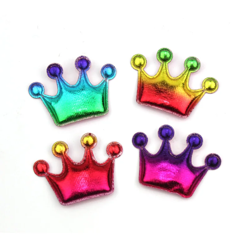 70Pcs 3*4.2cm Shiny Leather Crown Padded Appliques for Kids Headwear Patches Sewing Supplies DIY Hairpin Crafts Decor wholesale