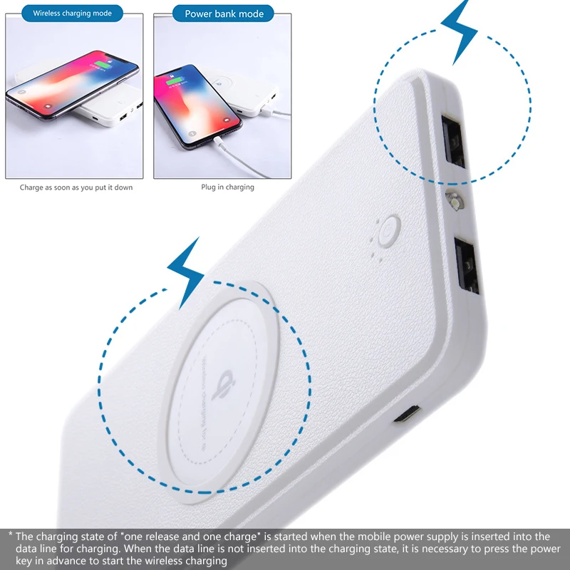 10000mAh Power Bank QI Wireless Charger Fast Charger External Battery Ultra-thin Powerbank LED Light Dual USB For iPhone Xiaomi