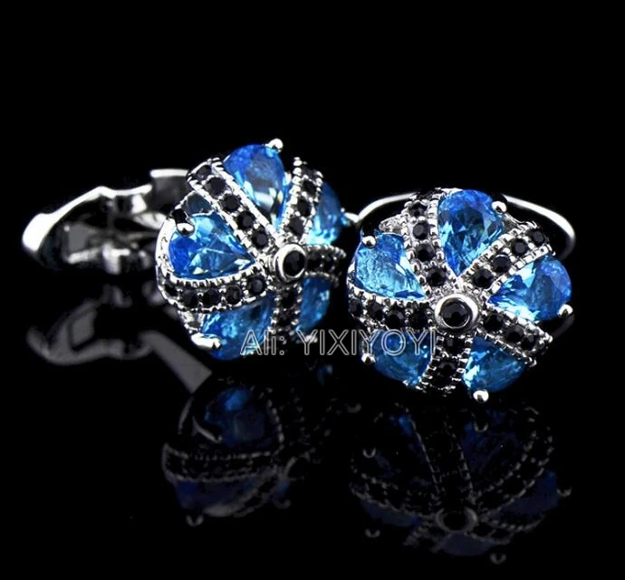 YIXIYOYI High Quality Sky Blue Zircons Crystal Cufflink for Man Shirt Button Metal Cufflinks Gentleman Wedding Business Jewelry