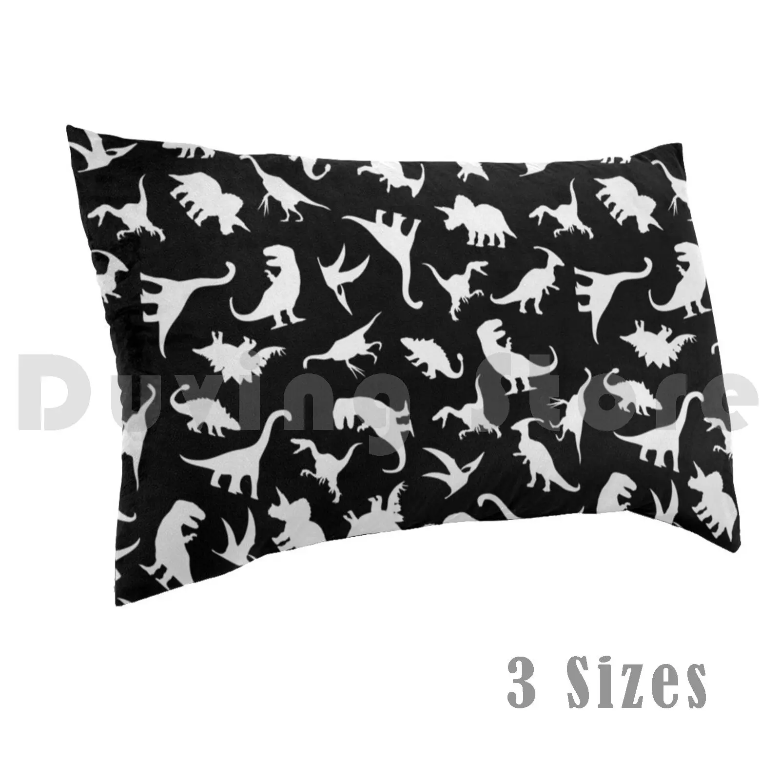 Fun Dinosaur Pattern ( White On Black ) Pillow Case Printed 50x75 Dino Dinosaurs Dinosaur Blue Blueish Blues