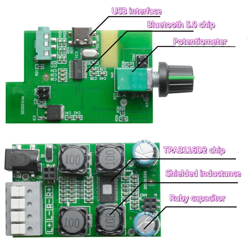 TPA3116 블루투스 5.0 오디오 모듈, 스테레오 고전력 디지털 HIFI 2.0 전력 증폭기 보드 2x50W, TPA3116D2