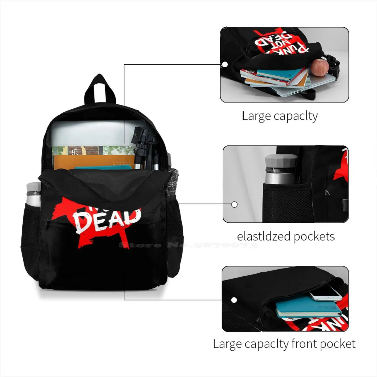 Punk Punk Black Punk Mochila para homens e mulheres, Girls Teenage Bag