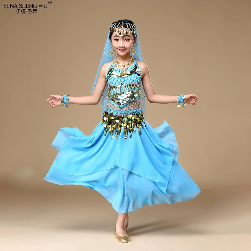 Trẻ Em Múa Bụng Trang Phục Bộ 2/3 Phương Đông Vũ Mặc Bé Gái Múa Bụng Ấn Độ Bellydance Bộ Trẻ Em Ấn Độ bellydance Trang Phục