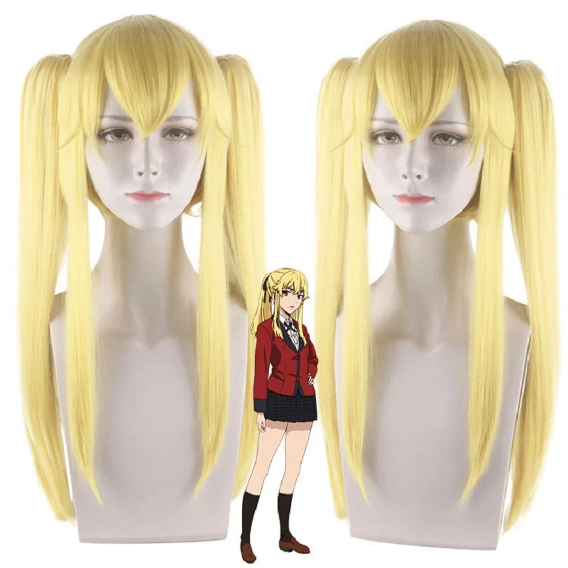 50cm Kakegurui Wig with chip Ponytails Compulsive Gambler Saotome Meari Cosplay Costume Heat Resistant Hair Halloween party Wigs