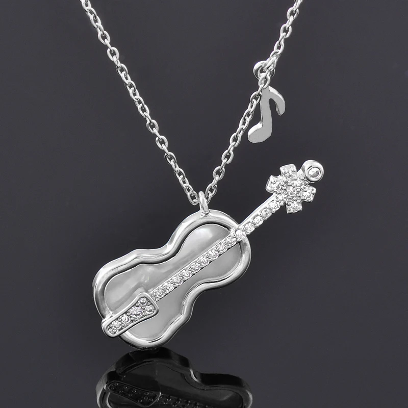 SINLEERY Lovely White Shell Musical Guitar Pendant Necklace Women For Fashion Jewelry Wedding Accessories Chains 