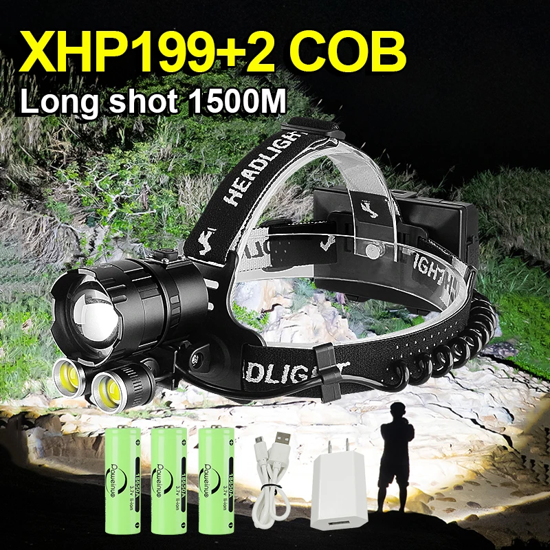 Newest XHP199 Powerful Headlamp Usb Rechargeable Head Flashlight LED XHP90 Waterproof Headlight 18650 High Power Head Lamp Light