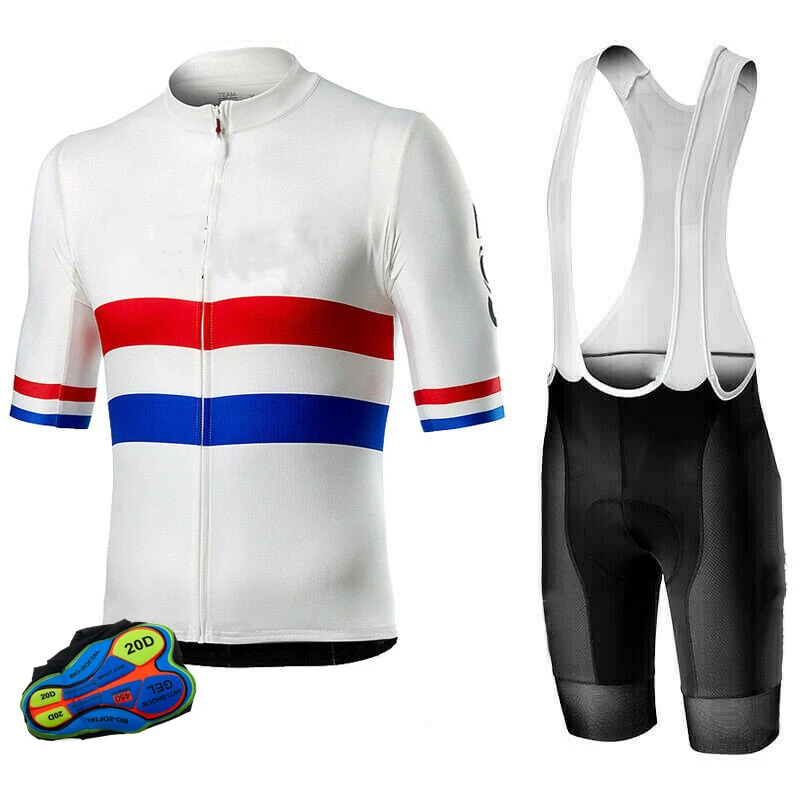 Quick-Drying Short Sleeve Cycling Suit Full Zipper Top and Bottom Bib Shorts Kit  Bike Jersey Set Cycling Clothing With Pocket