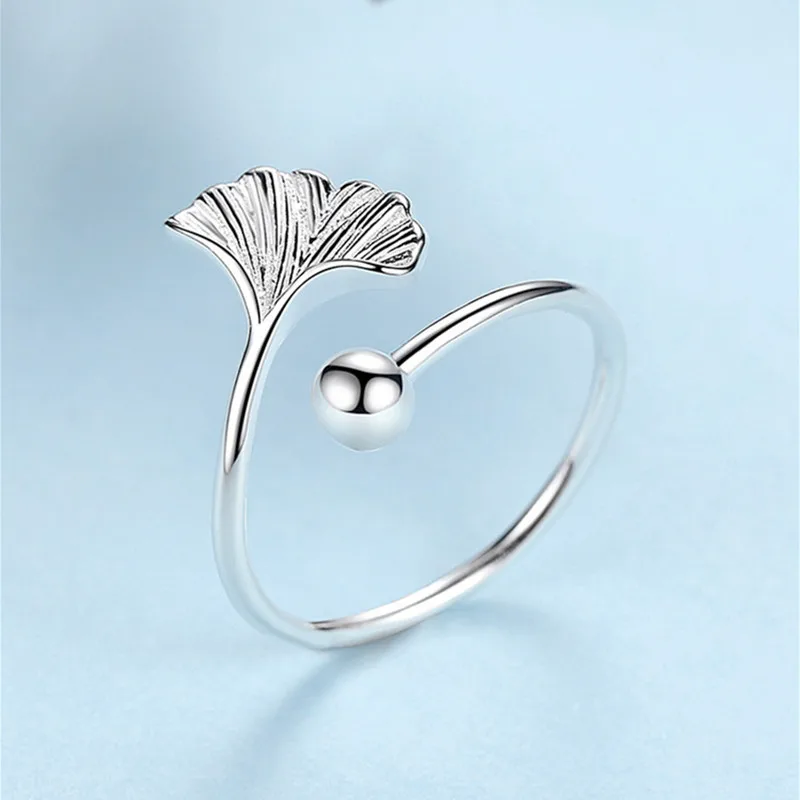 DreamySky Retro Silver Color  Ginkgo Biloba Leaf Rings For Women Engagement Rings Men Vintage Jewelry