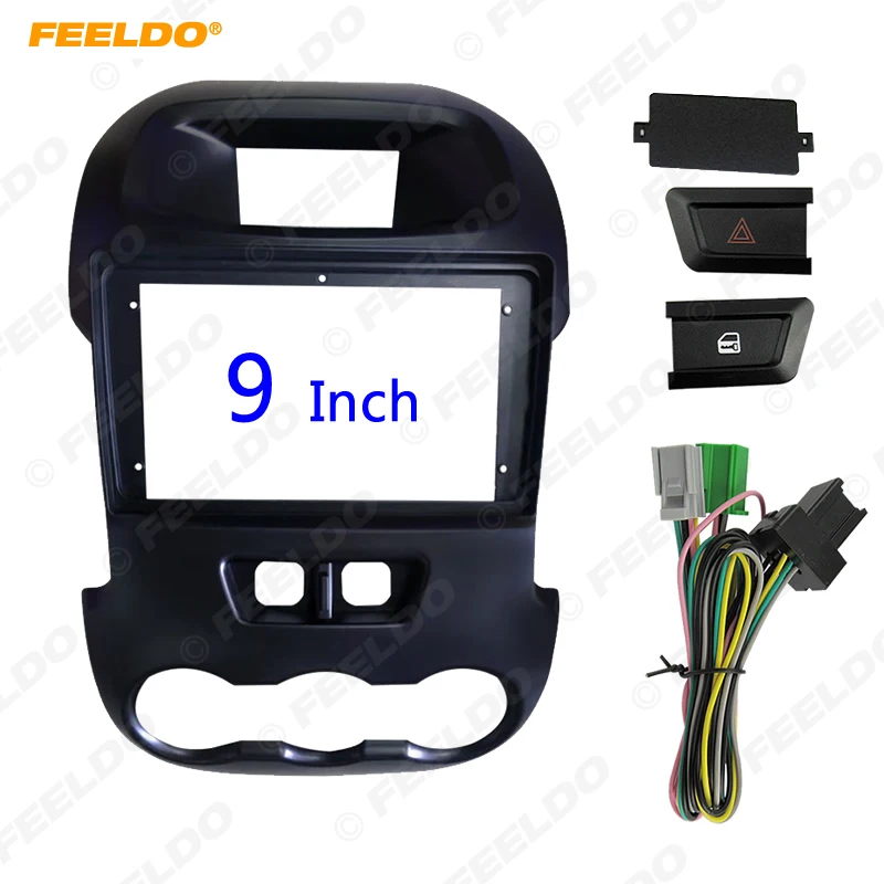 

FEELDO Car Stereo Radio 9inch Fascia Frame Dash Kit Panel For Ford Ranger (2011-2015) With Manual A/C Button+Wiring Harness