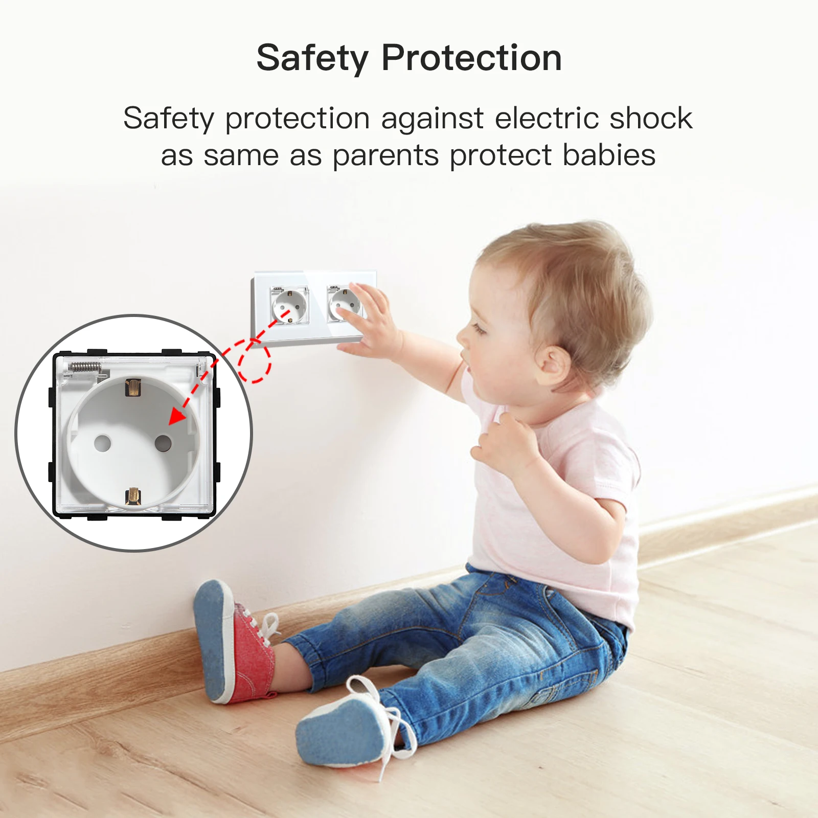 BSEED Waterproof Double Socket EU Standard Wall Socket 16A White Black Gloden Crystal Glass Panel Wall Socket 110V-250V