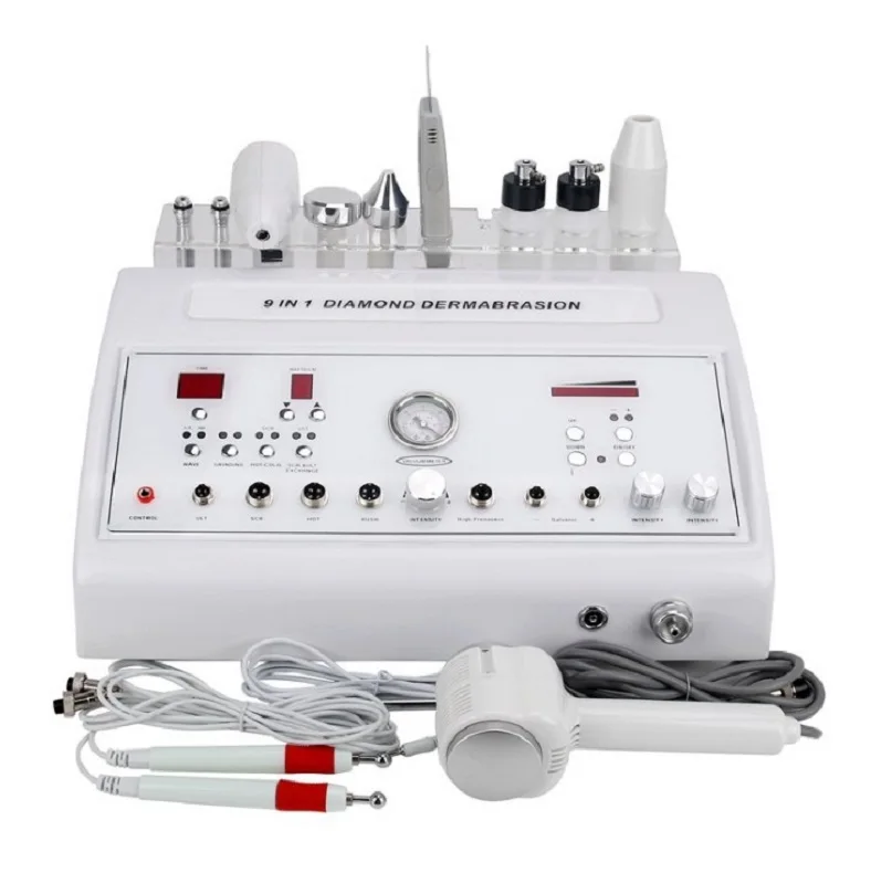 

New 8 in 1 Ultrasonic BIO rf + skin scrubber + high frequency face lift diamond micro dermabrasion machine