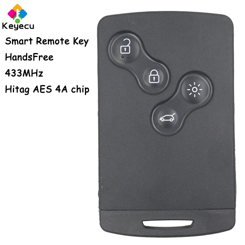 

KEYECU Keyless Go Handsfree Smart Card Remote Car Key With 4 Buttons 433MHz 7953 4A Chip for Renault Clio IV 4 Captur 2009-2017