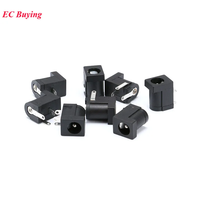 10pcs 5.5x2.1mm DC-005 Black DC Power Jack Socket DC Connectors Supply Barrel-Type Right Angle PCB Mount Terminal