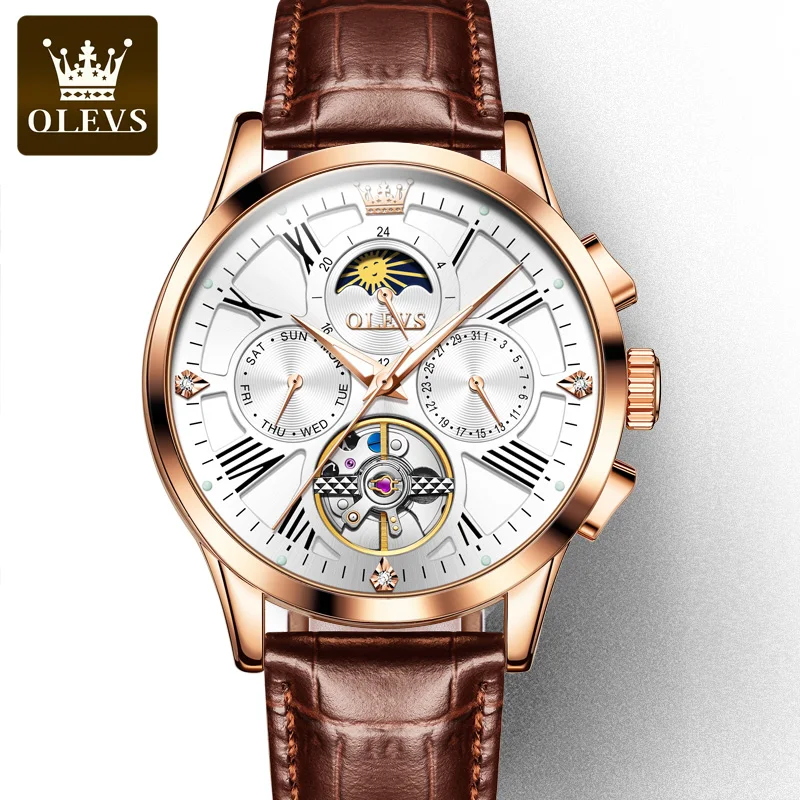 OLEVS famous brand watch chronograph Square Large Dial Watch Hollow Waterproof mens fashion watches Mechanical automatic watch