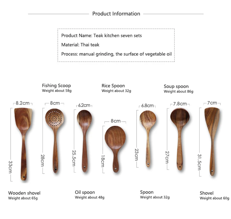 1-7 Stück/Set Teakholz-Küchenbesteck: Sieb- und Suppenlöffel, spezieller Nano-Schöpflöffel, Kochlöffel, Holz-Küchenzubehör-Set – Detail 4
