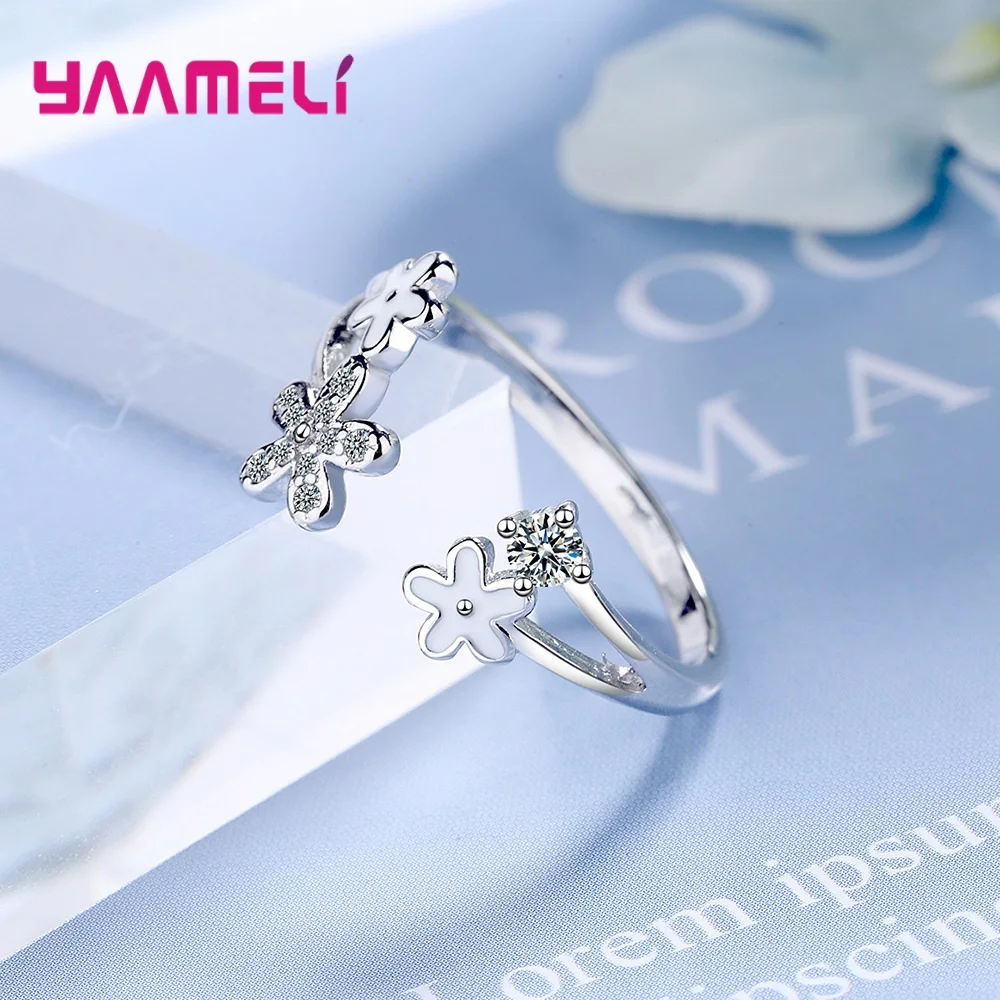 Anillos de plata esterlina 925 para mujeres y niñas, joyería de flores ajustables de compromiso para boda, regalo de San Valentín de cristal CZ, venta al por mayor