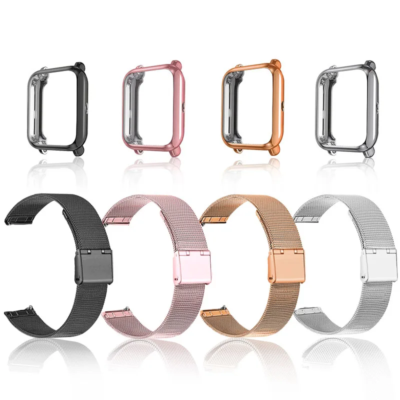2in1 Strap + Case For Huami Amazfit Bip U Pro 3 Metal Mesh Loop Bracelet Protective Cover Shell For Bip Lite  Band Bumper Frame