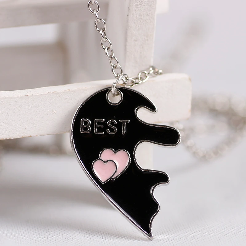 Best Friend 2 Piece Set Necklace Pink Peach Heart Pendant Necklace Female Bff  Friend Friendship Birthday  Gift  Choker Chain