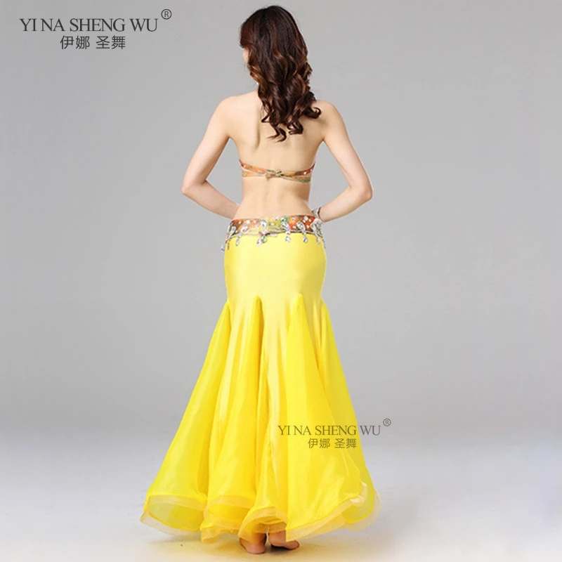 New Women Sexy Oriental Professional Clothing Wear Belly Dancing Side Pulling Long Satin Skirt Lady Bellydance Costume Skirts