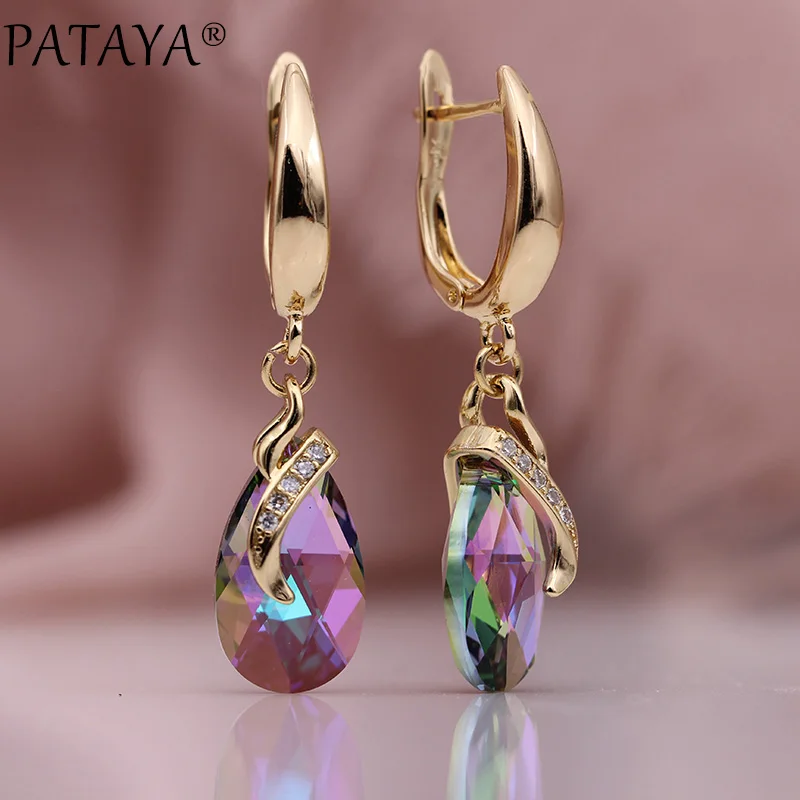 PATAYA New Austria Crystal Long Earrings 585 Rose Gold Color Drop Dangle Earrings Natural Zircon Women Gradient Fashion Jewelry