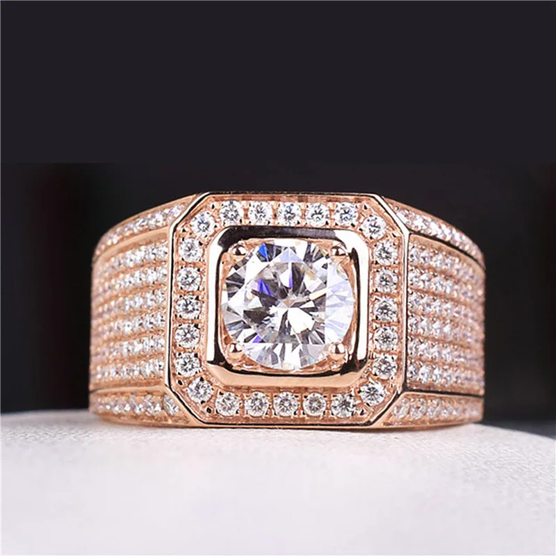 Luxury 2 Carats Crystal Zircon Diamonds Gemstones Rings For Men Rose Gold Color Jewelry Band Bague Fashion Party Accessories New