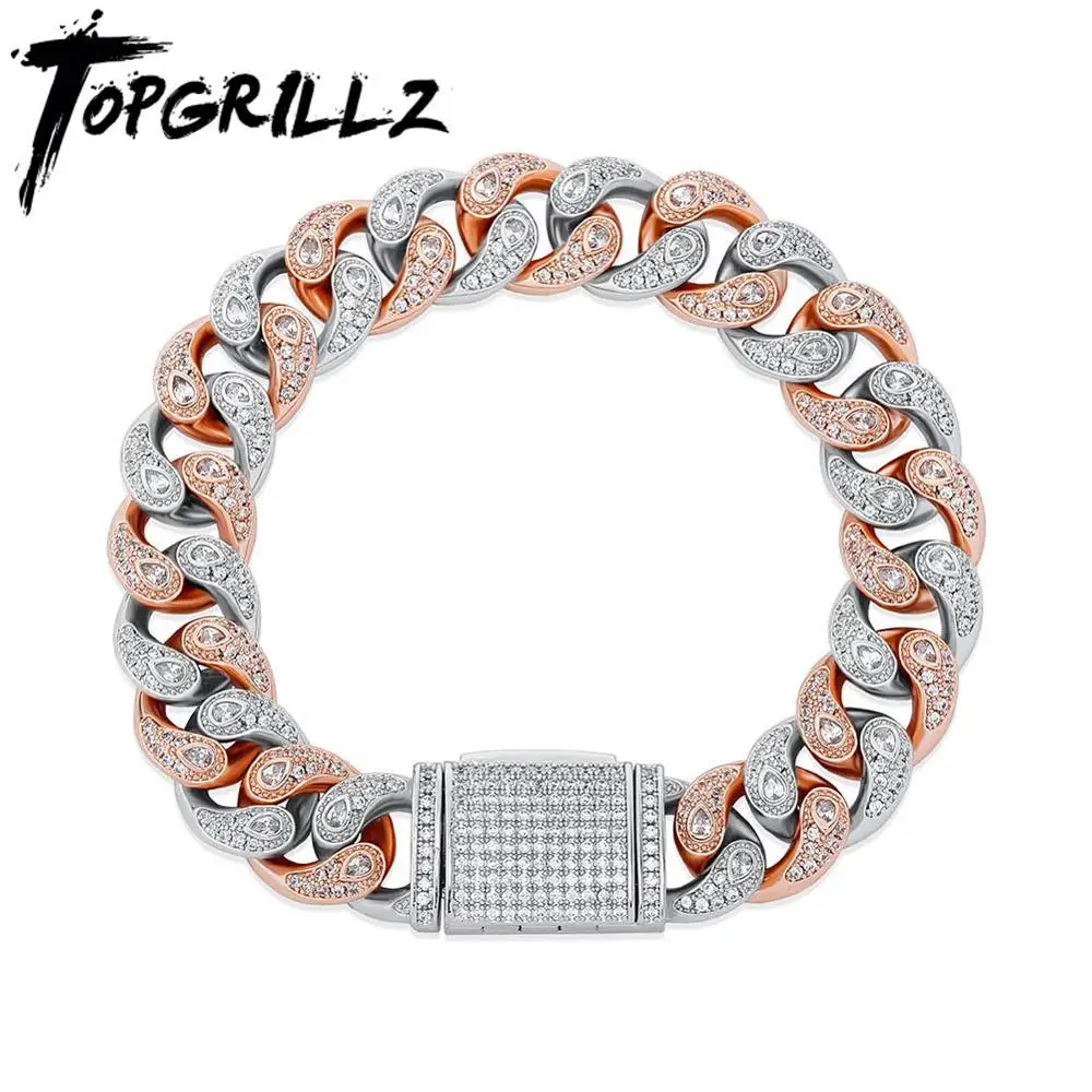 TOPGRILLZ 12mm/14mm Miami Cuban Bracelet Box Clasp Chain Copper Material Iced Cubic Zirconia Hip Hop Charm Jewelry Gift For Men