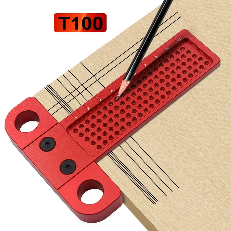 

T100 0-100mm Woodworking T-type Scriber Ruler Aluminum Alloy Hole Positioning Marking Crossed Measuring Gauge Carpenter Tools