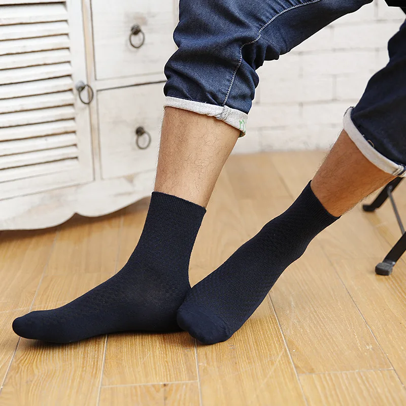 5Pairs High Quality Men Bamboo Fiber Socks Casual Business Anti-Bacterial Breatheable Man Long Sock For Gift Plus Size 44-48