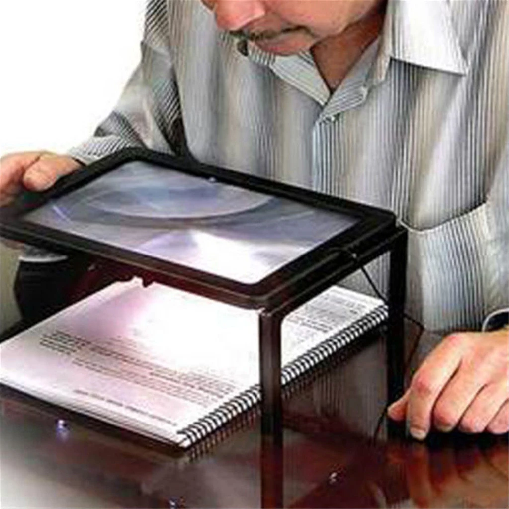 Triple Reading Lens Magnifier 3X Full Page Reading Magnifier with 4 LED Lights and Stand for Seniors, Reading, Jewelry