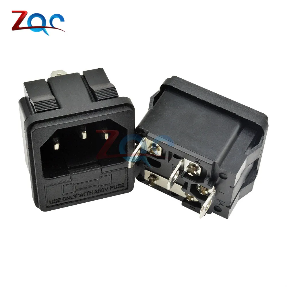 AC-02 3 PIN IEC320 C14 Male Power Cord Inlet AC Power Socket Receptacle Connector With Fuse Holder interface 250V 10A